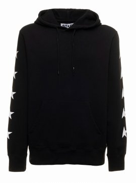 Mans Black Cotton Hoodie With Logo Print