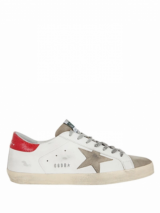 Super Star Leather Upper Suede Toe And Star Crack Leather Heel Metal Lettering In White Taupe Red