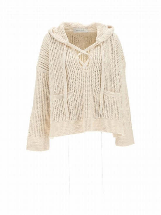 Deluxe Brand Knitted Hooded Drawstring Top In Neutro