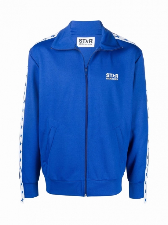 Star/m`s Zipped Track Jacket Denis/technical Jersey/ Logo Star/ Strip In Bluette White