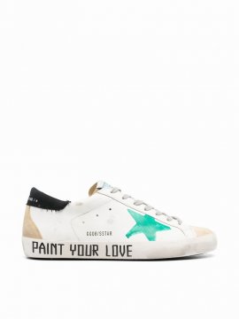 Super Star Leather Upper Serigraph Star Suede Spur Canvas Heel Serigraph In White Green Sand Black