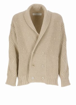 Virgin Wool Double Breasted Cardigan In Beige Chiaro