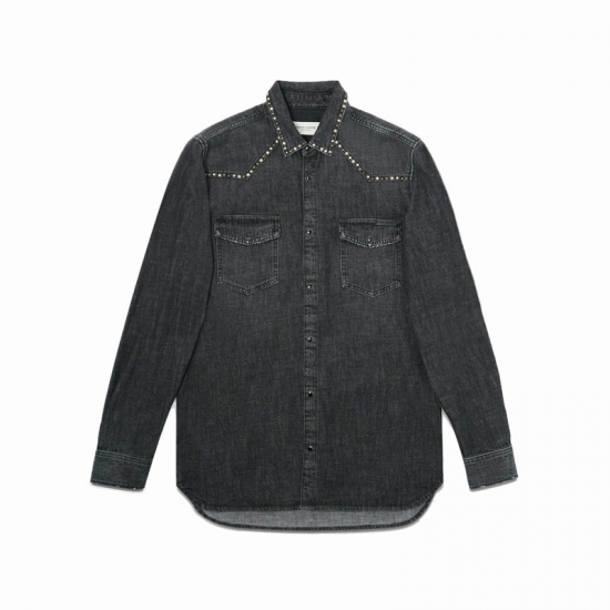 Deluxe Brand Logo Denim Shirt In Gray