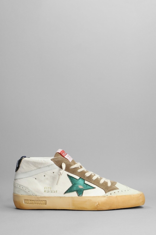 Mid Star Sneakers In White Leather And Fabric