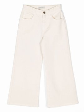 Kids' Wide Leg Stretch Cotton Denim Jeans In Natural