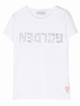 Kids' Girl's Crystalized Logo-print T-shirt In White