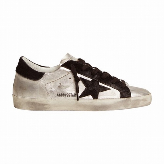 Sneakers Super-star En Cuir Argent?? Avec Empi??cements Contrast??s In Silver Black