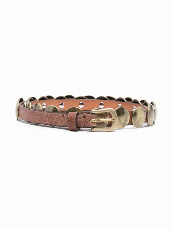 Belt Trinidad Thin Washed Leather Flesh Side With Studs In Nougat