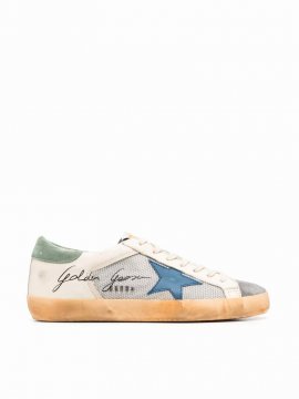 Super-star Net And Nappa Upper With Trim Suede Toe And Heel Leather Star Signature And Metal Letteri In Silver Beige Grey Blue Military Green