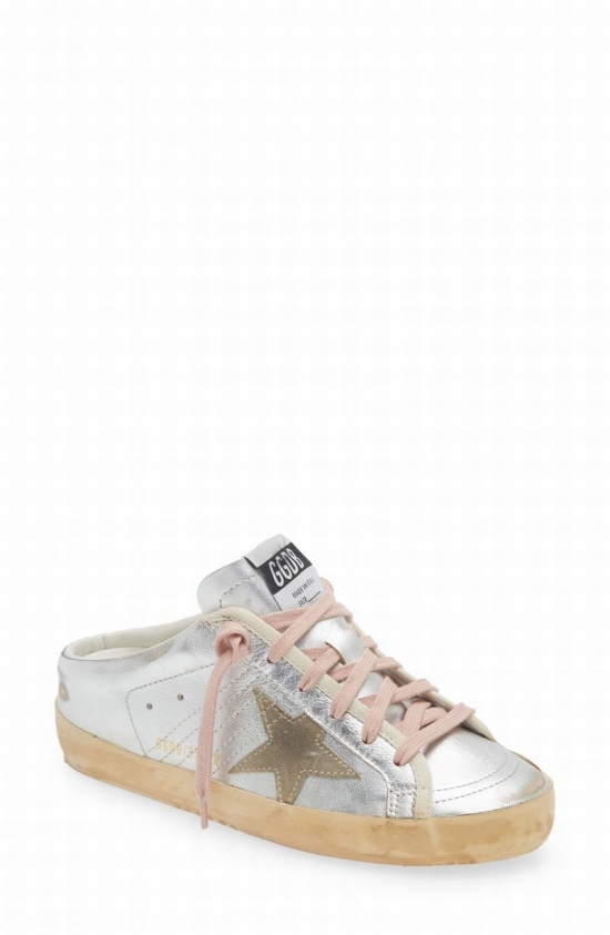 Super-star Sabot Metallic Mule Sneaker In Silver/ Taupe