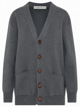 Buttoned V-neck Cardigan In Dark Grey Melange