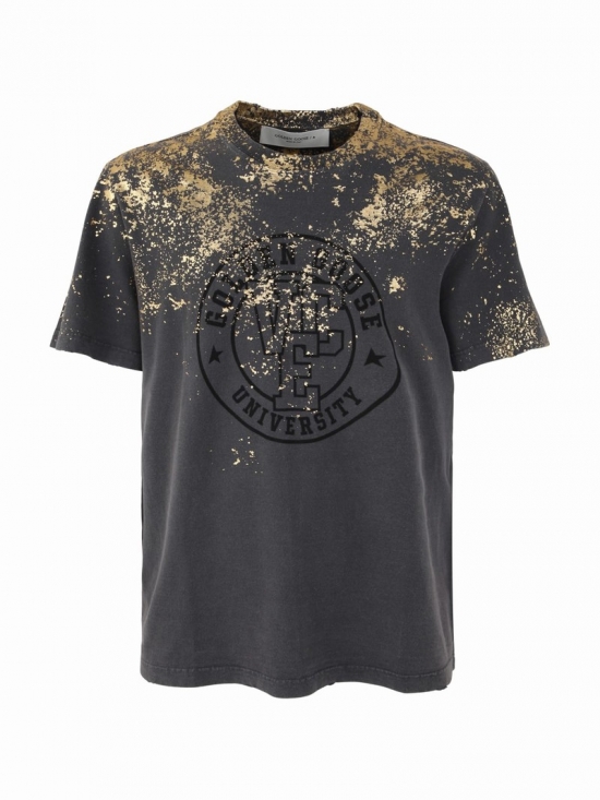 Journey M`s T-shirt Regular S/s/ Vce Golden University Mylar In Anthracite Golden Black