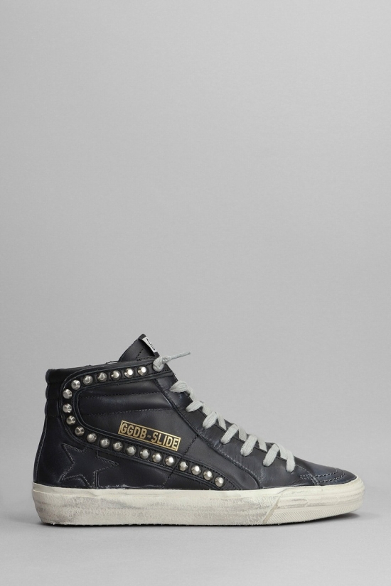 Slide Sneakers In Black Leather In Nero