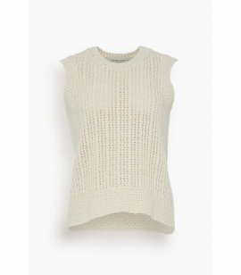 Crochet Crewneck Sleeveless Knit Top In Papyrus In White