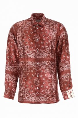 Printed Satin Shirt In Red