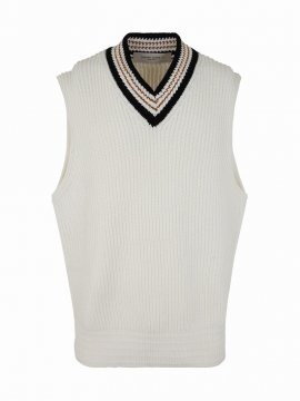 Journey M`s College Knit Cotton V Neck Vest In Papyrus