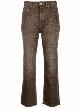 Animal Print Jeans In Marrone