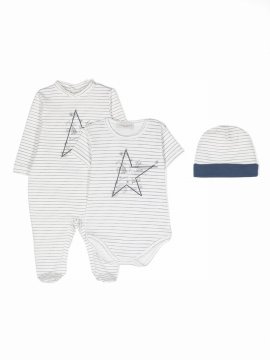 Striped-print Cotton Babygrow Set In White