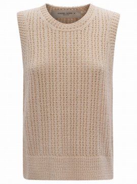 Beige Crochet Sleeveless Top In Cotton Blend Woman In White