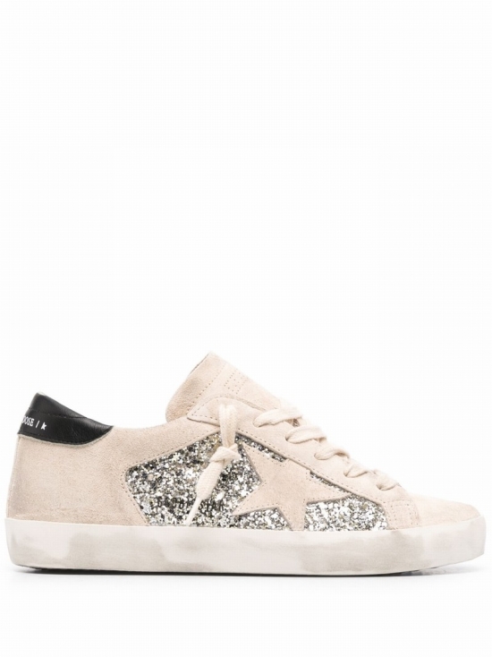 Super-star Glitter Panelled Sneakers In Platinum Beige Black