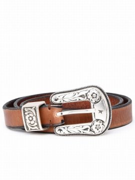 Kids Engraved Detail Buckle Belt In Brown