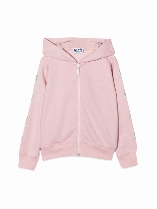 Zipped Hoodie Glitter Multistar In Pink