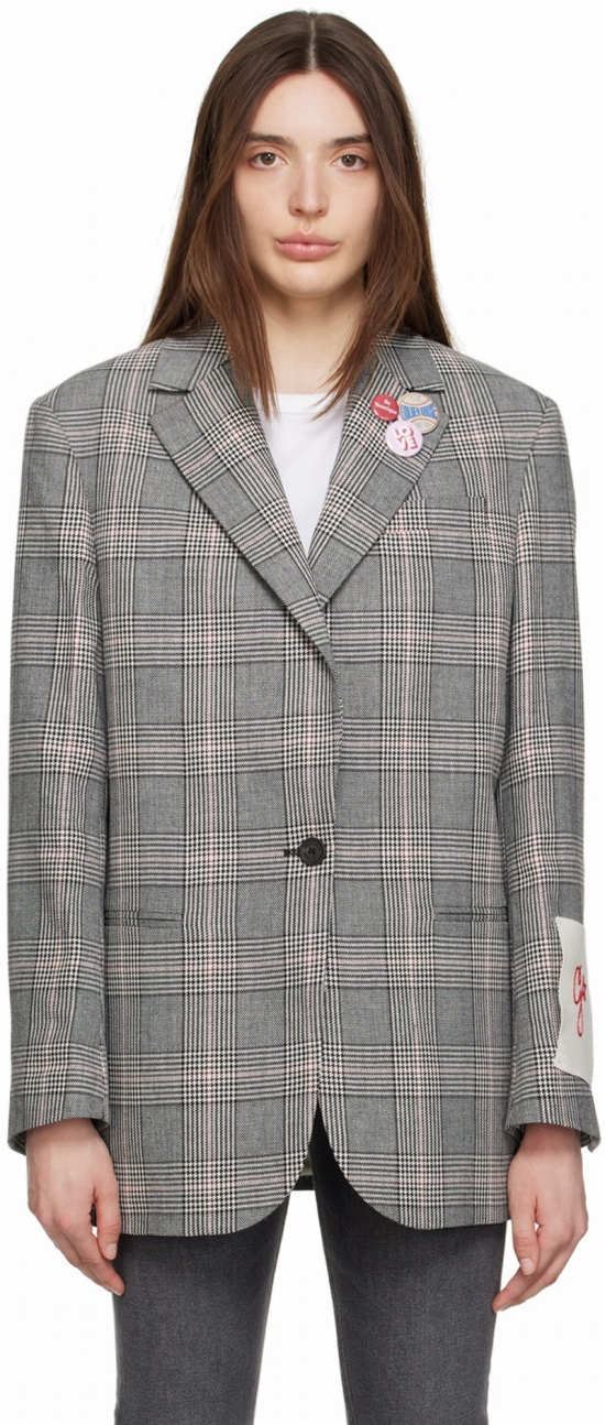 Gray Check Blazer In 81446 Grey/bone Whit