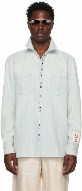 Bleached Denim Shirt In Light Blue