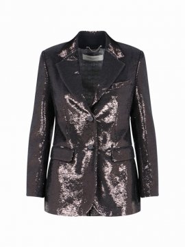 Sequin Single Breast Blazer Jacket In Grigio