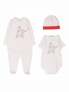 Striped-print Cotton Babygrow Set In White