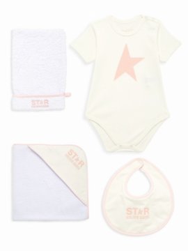 Baby Girl's 4-piece Bodysuit & Bib Bath Gift Set In White Pink