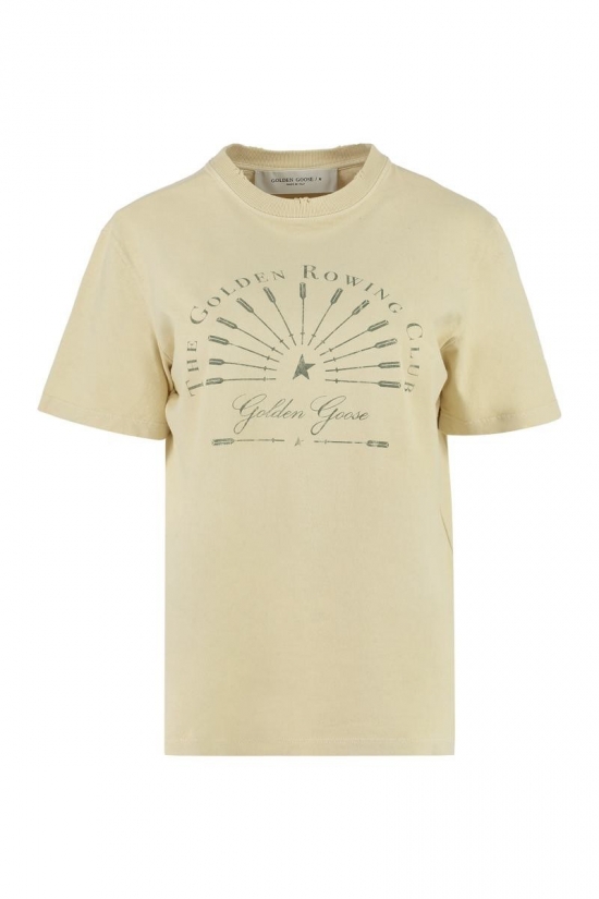 Printed Cotton T-shirt In Cream