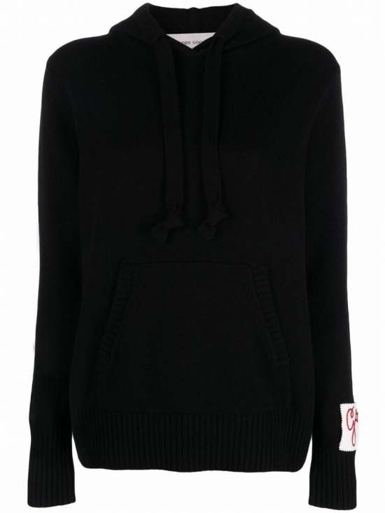 Deluxe Brand Knitted Drawstring Hoodie In Black