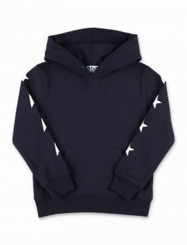 Kids' Hooded Sweatshirt In Dark Blue/ White