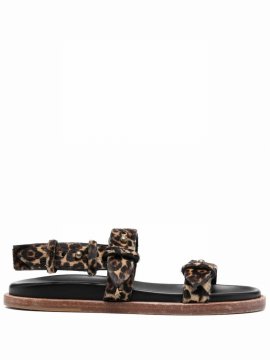 Leopard-print Flat Sandals In Braun