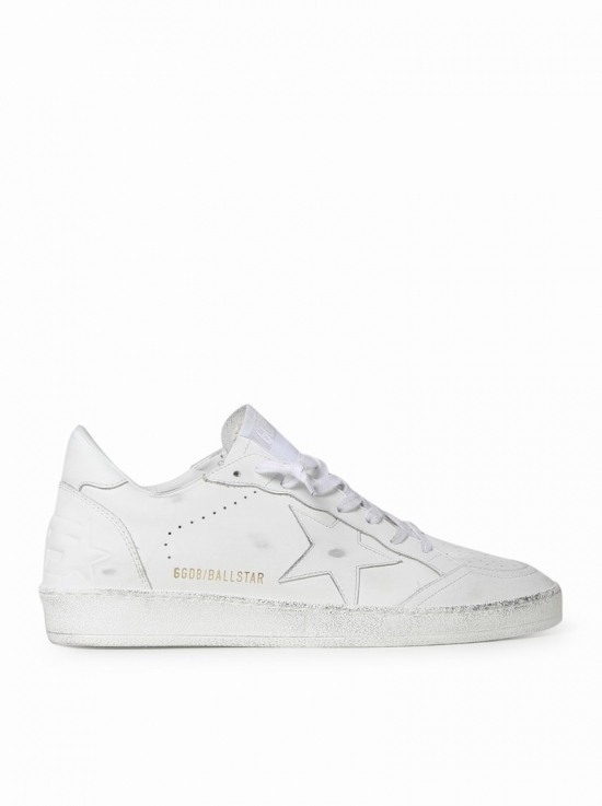 Ball Star Sneakers In Used Leather In White