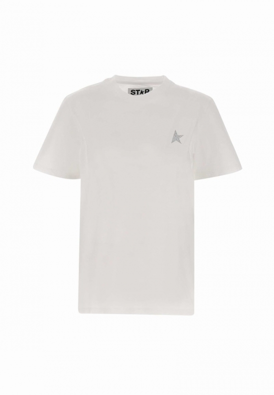 Star Cotton T-shirt In White/silver