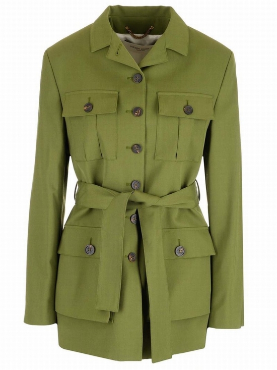 Deluxe Brand Buttoned Belted Jacket In Green