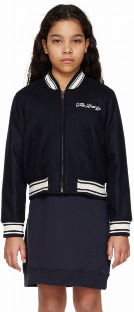 Kids Navy Embroidered Bomber Jacket In 50486 Dark Blue