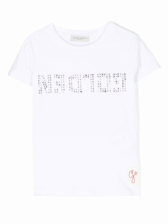 Kids' Crystal-logo Cotton T-shirt In White