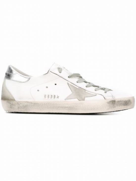 Superstar Distressed Metallic Leather And Suede Sneakers In White