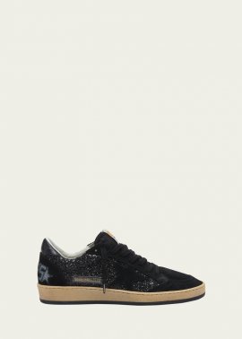 Ball Star Glitter And Suede Low-top Sneakers In Black