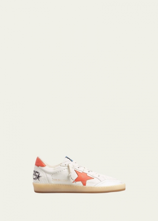 Men's Ballstar Leather Low-top Sneakers In White/orange