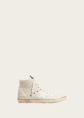 Men's Francy Washed Nylon High-top Sneakers In Beige/white