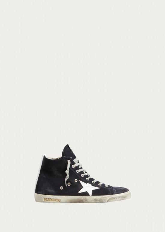 Men's Francy Suede High-top Sneakers In Night Blue/white