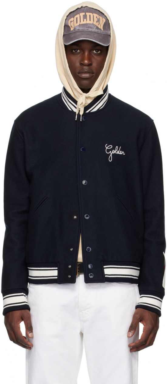 Navy Slim-Fit Bomber Jacket