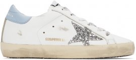 SSENSE Exclusive White & Blue Super-Star Classic Sneakers