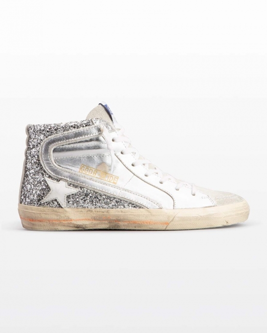 Deluxe Brand Women's Slide Glitter High Top Sneakers In Silver Ice White