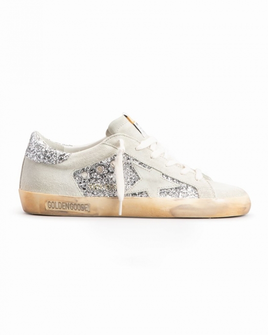 Superstar Glitter Suede Sneakers In Ice Silver