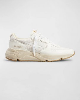 Leather Net Runner Dad Sneakers In Optic White